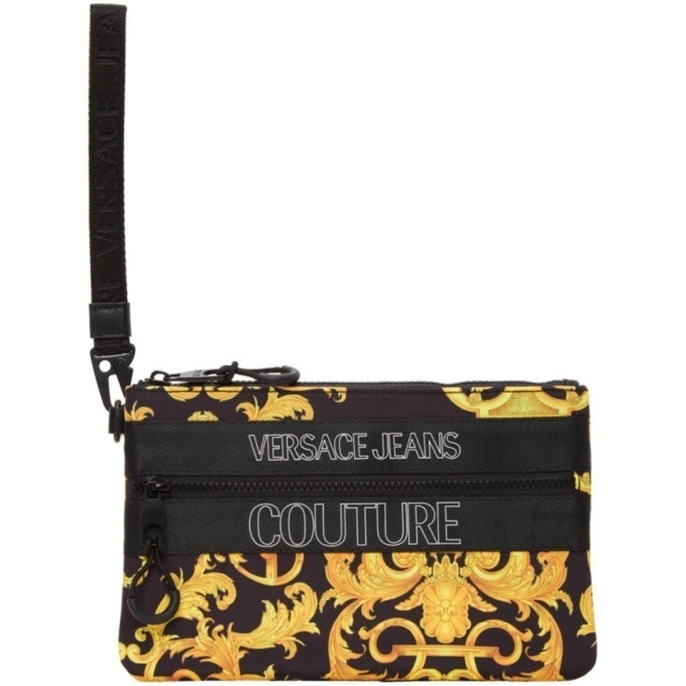 Versace Jeans Collection Black and Gold Wallet with Baroque Design NWOT